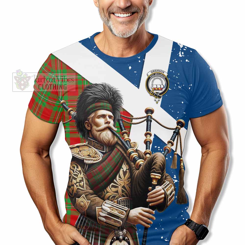 Tartan Vibes Clothing Grierson Tartan T-Shirt with Family Crest Scottish Bagpiper Vibes