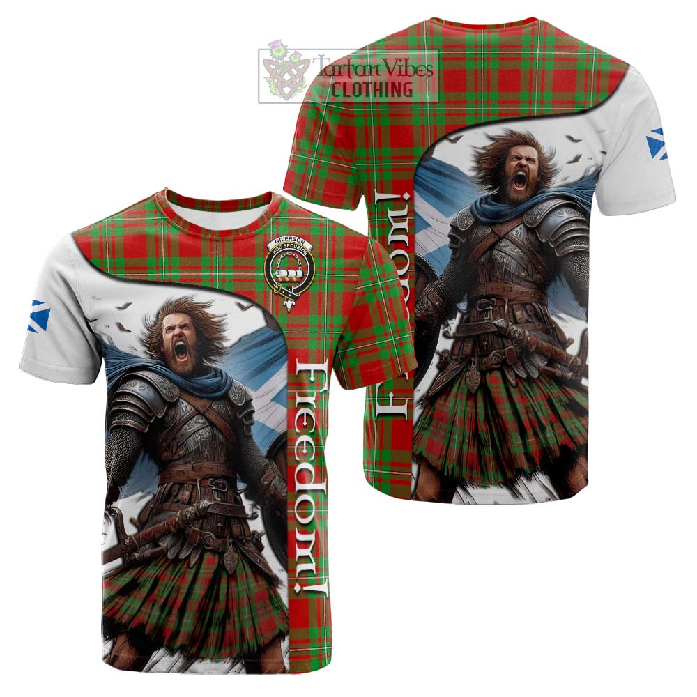 Tartan Vibes Clothing Grierson Crest Tartan Cotton T-shirt Inspired by the Freedom of Scottish Warrior