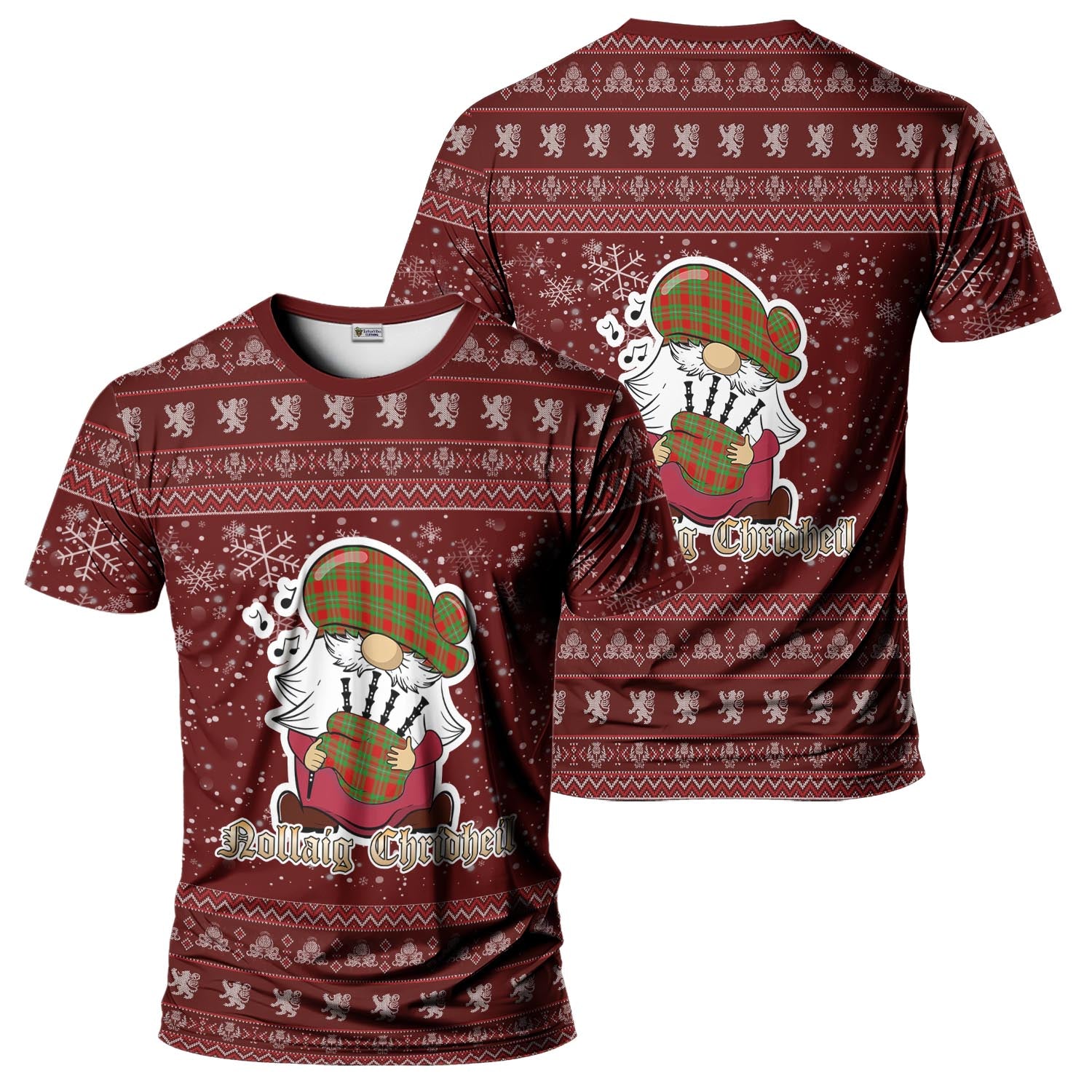 Grierson Clan Christmas Family T-Shirt with Funny Gnome Playing Bagpipes - Tartanvibesclothing