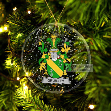 Grumley Irish Clan Christmas Glass Ornament with Coat of Arms