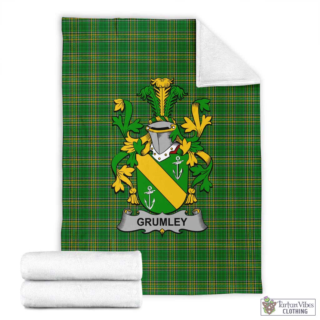 Tartan Vibes Clothing Grumley Irish Clan Tartan Blanket with Coat of Arms