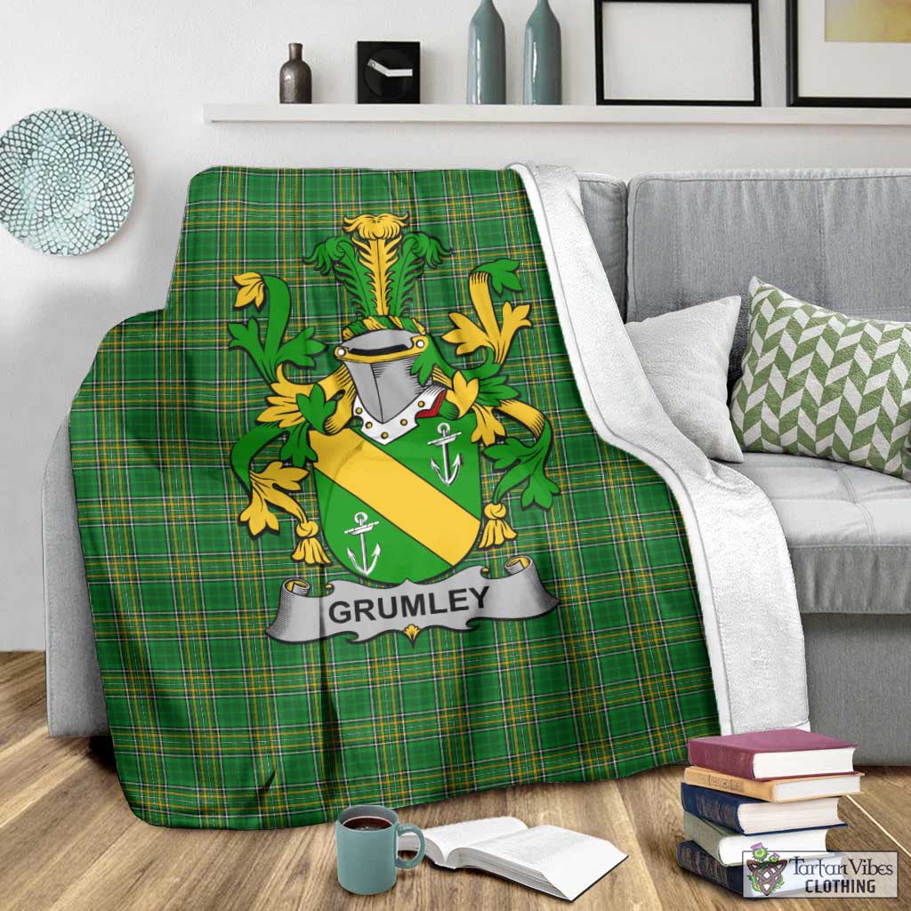 Tartan Vibes Clothing Grumley Irish Clan Tartan Blanket with Coat of Arms