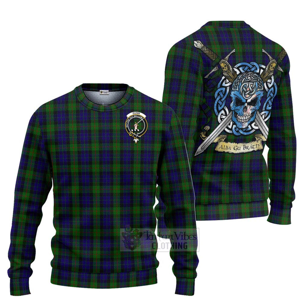 Gunn Tartan Ugly Sweater with Family Crest Celtic Skull Style Unisex - Tartan Vibes Clothing
