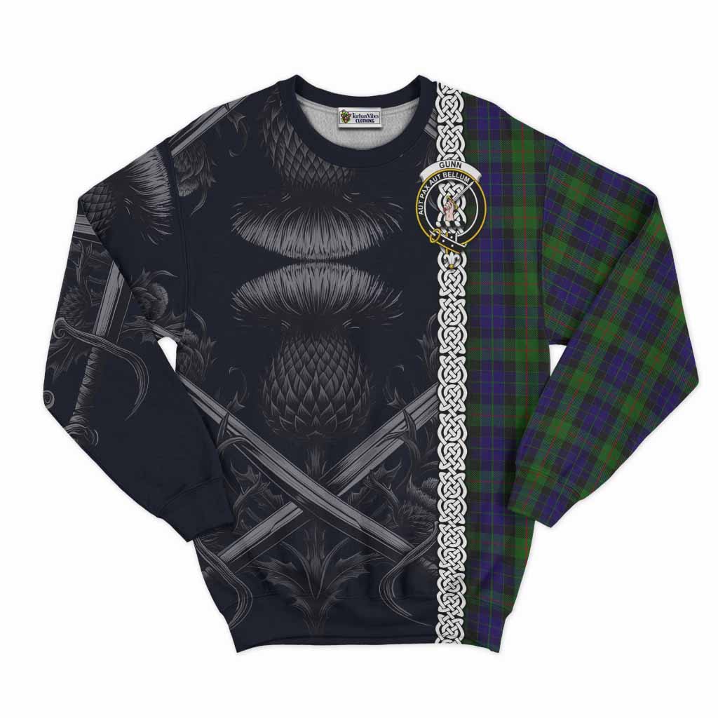 Tartan Vibes Clothing Gunn Tartan Sweatshirt with Family Crest Cross Sword Thistle Celtic Vibes