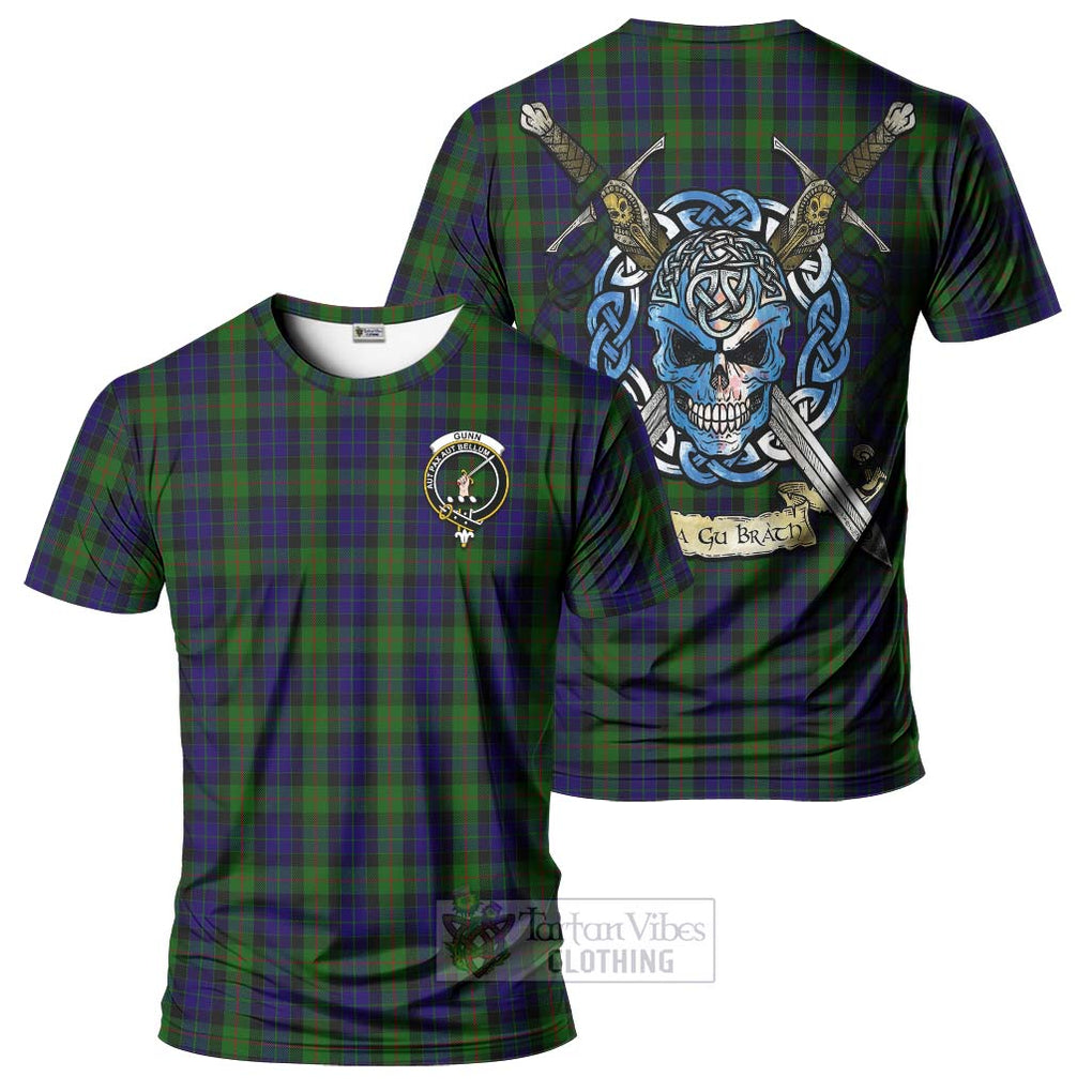 Tartan Vibes Clothing Gunn Tartan T-Shirt with Family Crest Celtic Skull Style