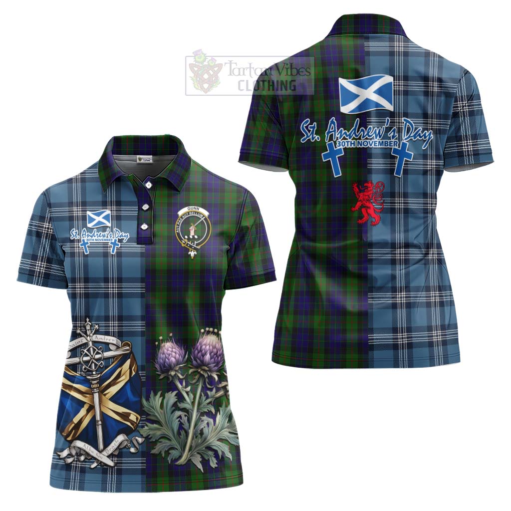 Tartan Vibes Clothing Gunn Tartan Women's Polo Shirt Happy St. Andrew's Day Half Tartan Style