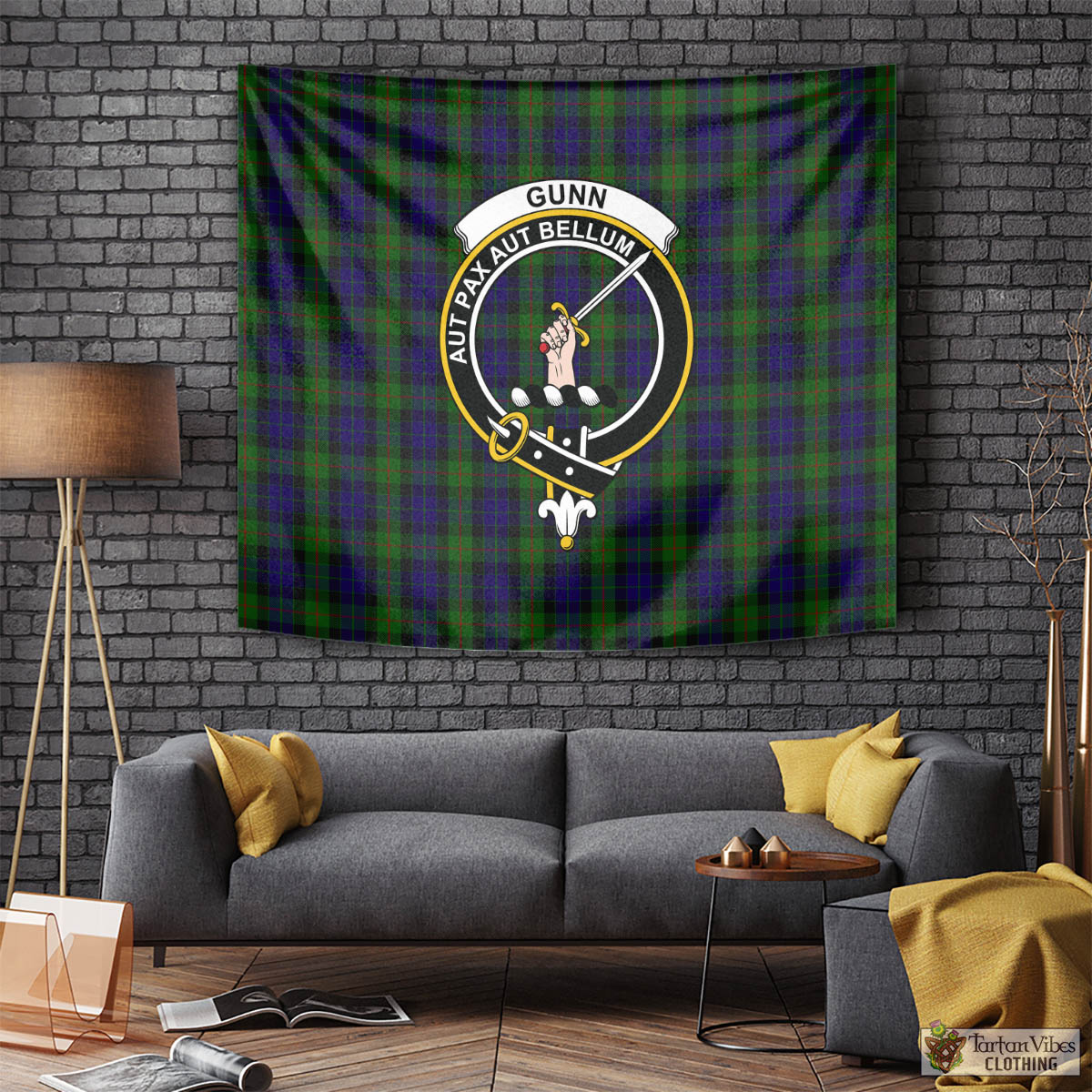 Tartan Vibes Clothing Gunn Tartan Tapestry Wall Hanging and Home Decor for Room with Family Crest