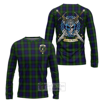 Gunn Tartan Long Sleeve T-Shirt with Family Crest Celtic Skull Style