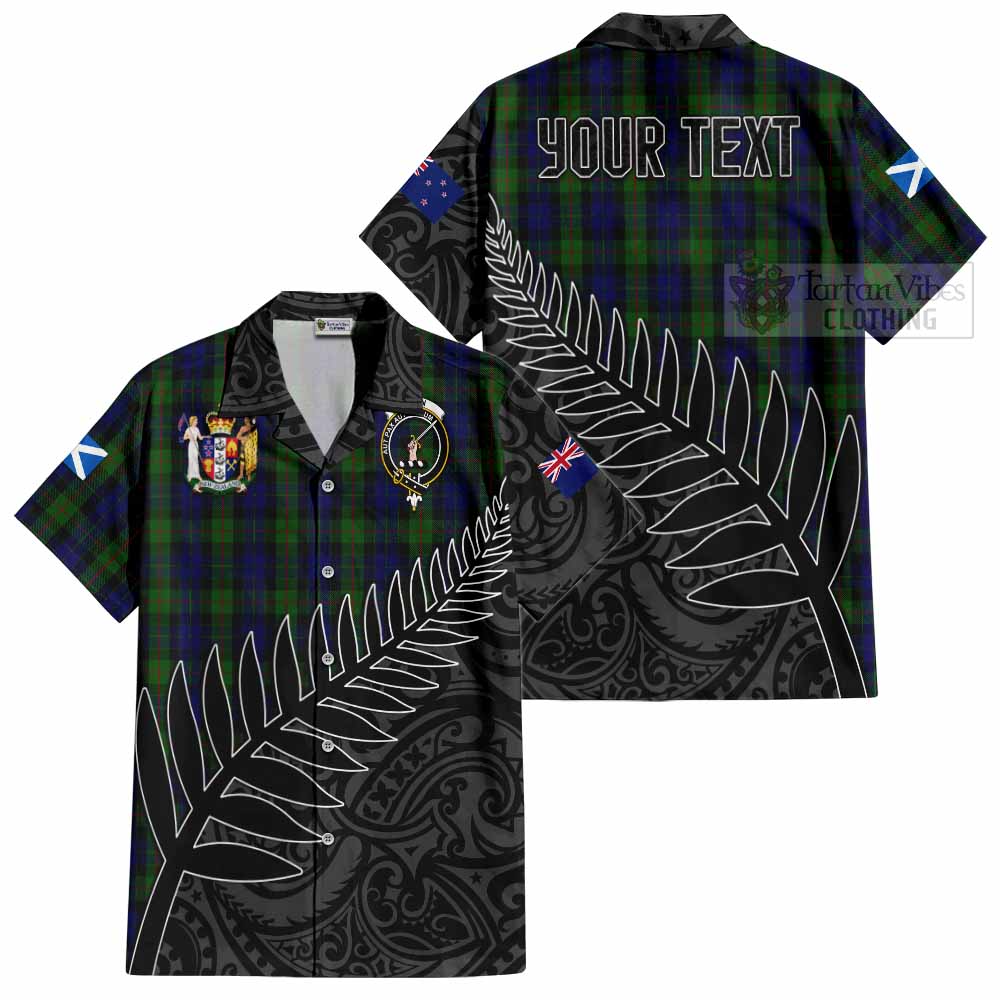 Tartan Vibes Clothing Gunn Crest Tartan Short Sleeve Button Shirt with New Zealand Silver Fern Half Style