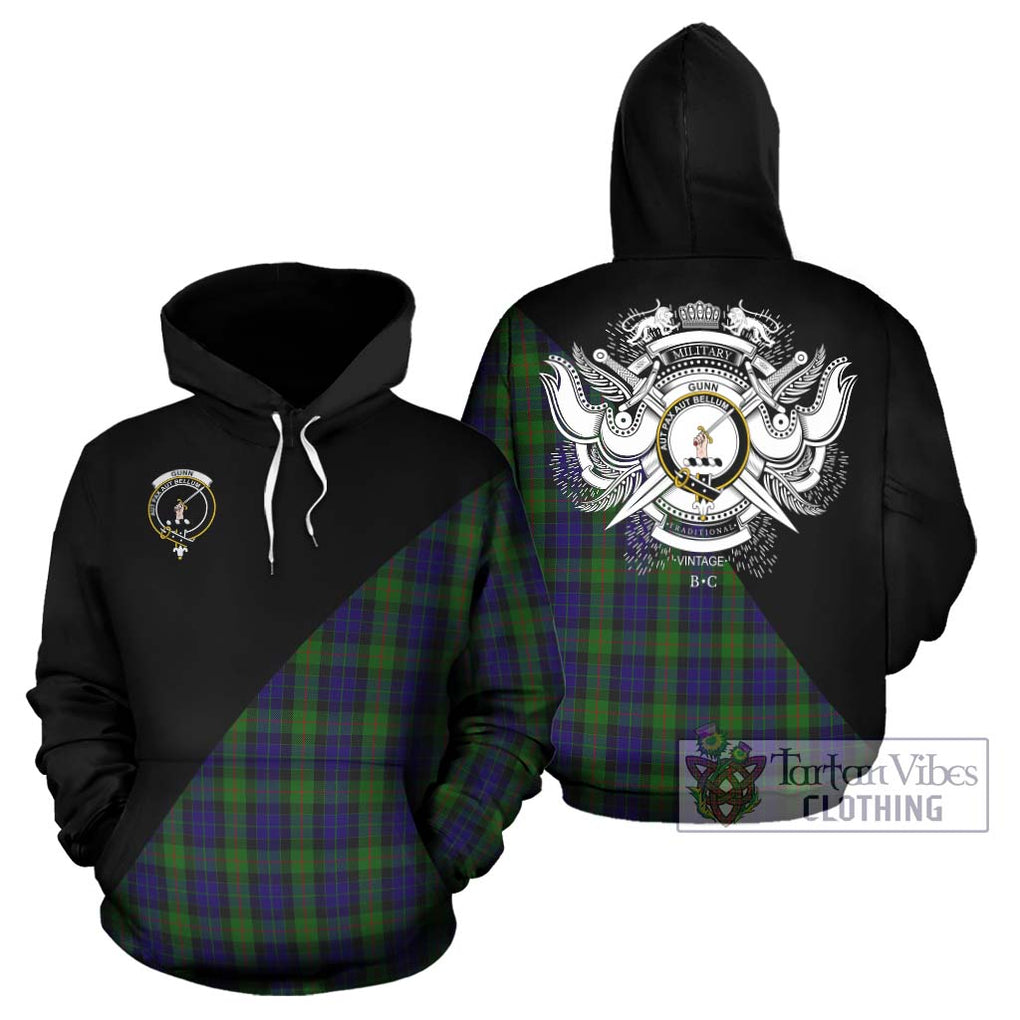 Gunn Tartan Hoodie with Family Crest and Military Logo Style Zip Hoodie - Tartanvibesclothing Shop