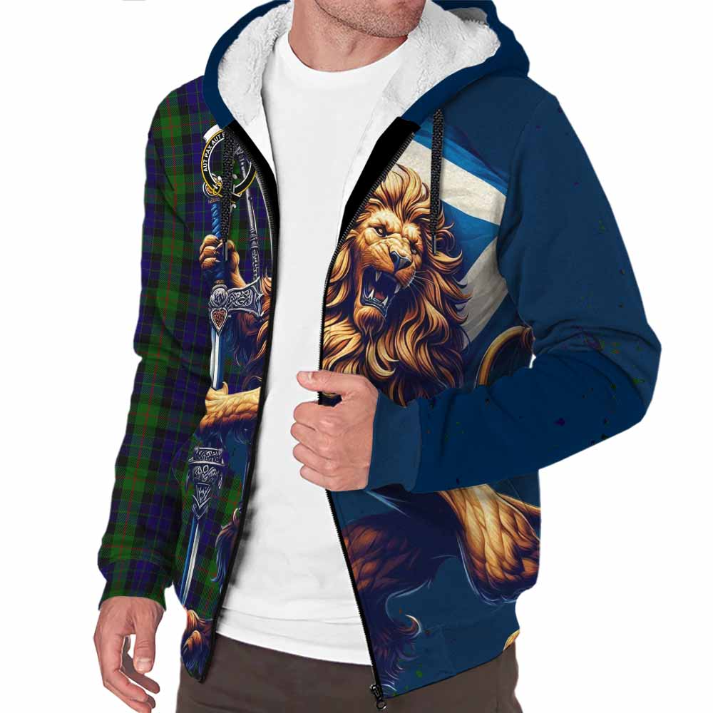 Tartan Vibes Clothing Gunn Tartan Family Crest Sherpa Hoodie with Scottish Majestic Lion