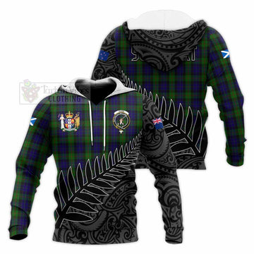 Gunn Crest Tartan Knitted Hoodie with New Zealand Silver Fern Half Style