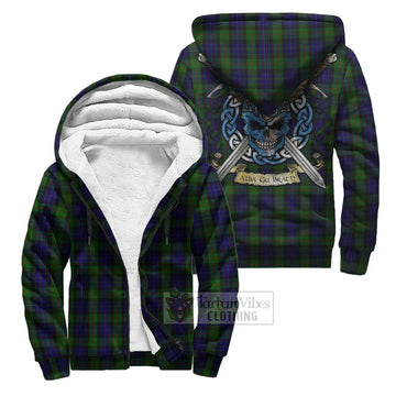 Gunn Tartan Sherpa Hoodie with Family Crest Celtic Skull Style