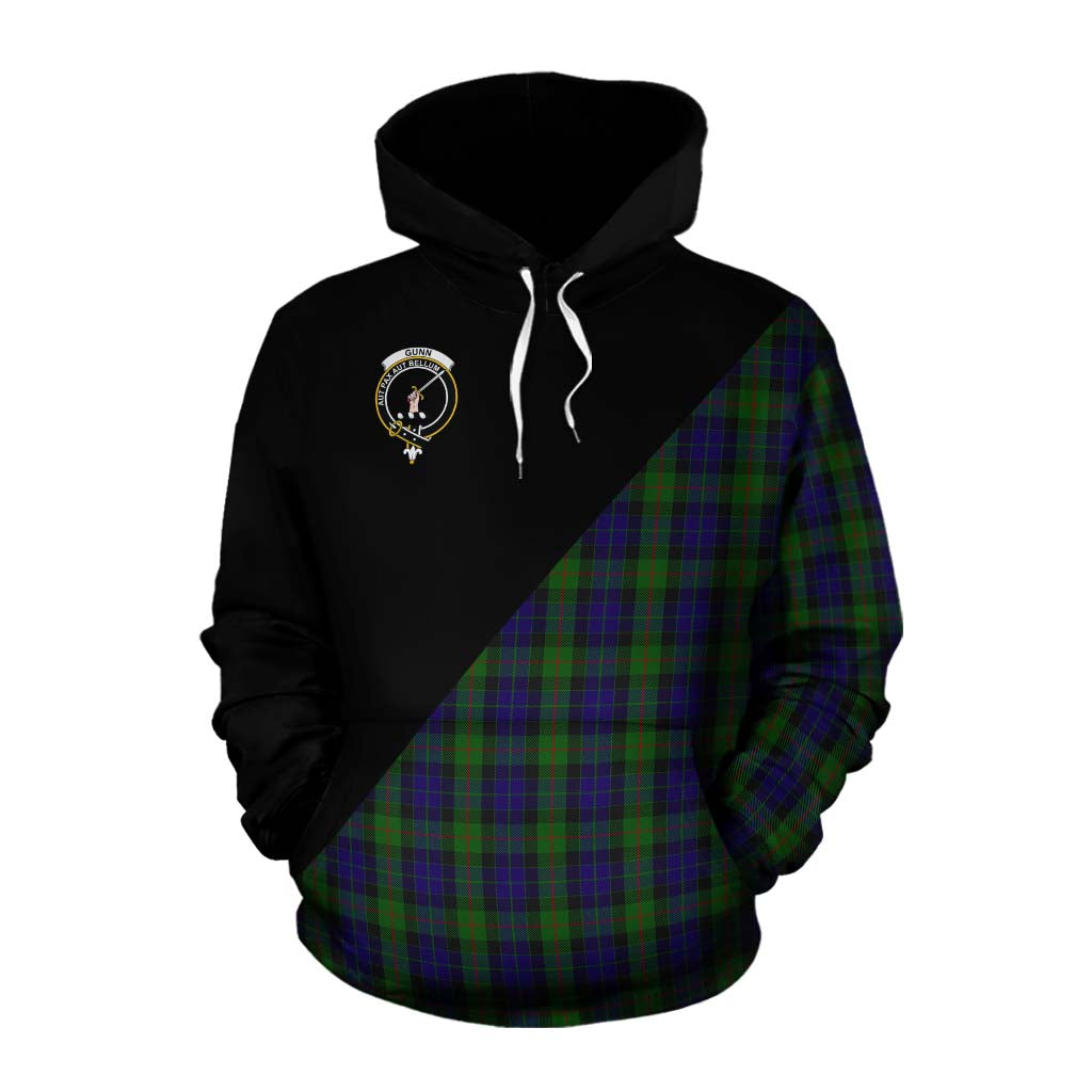 Tartan Vibes Clothing Gunn Tartan Cotton Hoodie with Family Crest and Military Logo Style