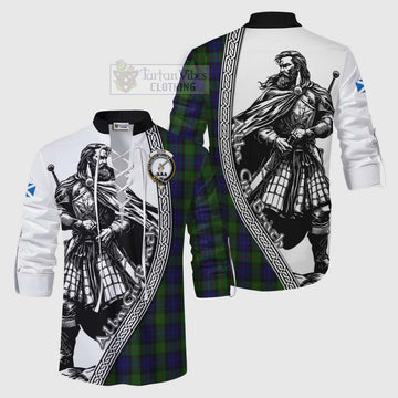 Gunn Tartan Clan Crest Ghillie Kilt Shirt with Highlander Warrior Celtic Style