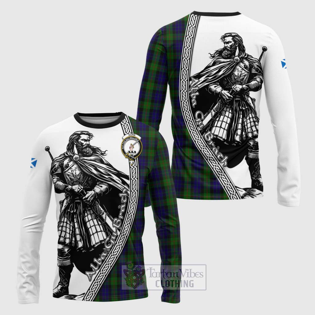 Tartan Vibes Clothing Gunn Tartan Clan Crest Long Sleeve T-Shirt with Highlander Warrior Celtic Style