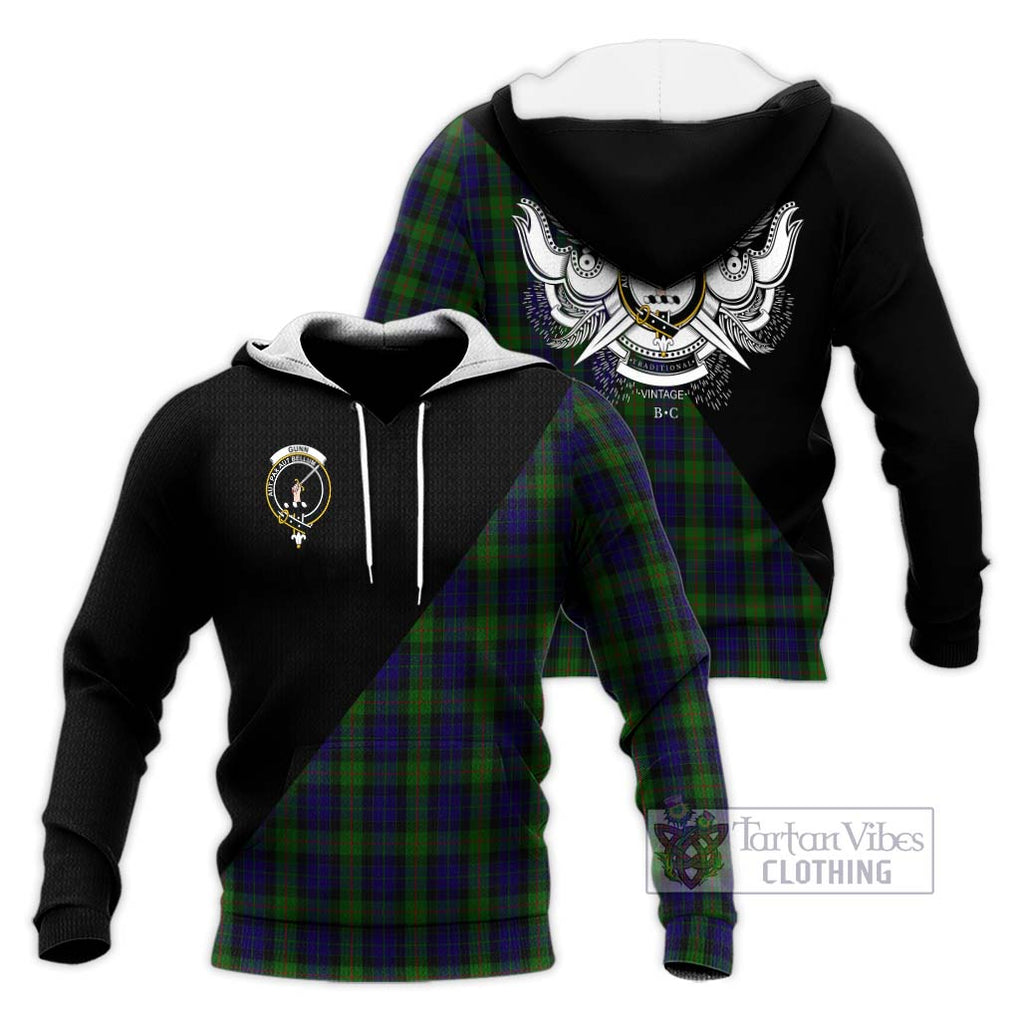 Gunn Tartan Knitted Hoodie with Family Crest and Military Logo Style Unisex Knitted Pullover Hoodie - Tartanvibesclothing Shop