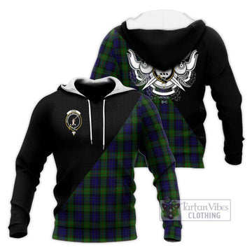 Gunn Tartan Knitted Hoodie with Family Crest and Military Logo Style