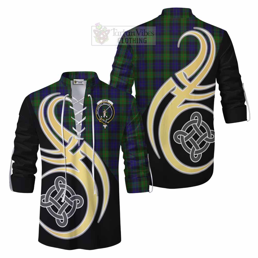 Tartan Vibes Clothing Gunn Tartan Ghillie Kilt Shirt with Family Crest and Celtic Symbol Style