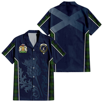 Gunn Tartan Short Sleeve Button Up Shirt with Family Crest and Scottish Thistle Vibes Sport Style