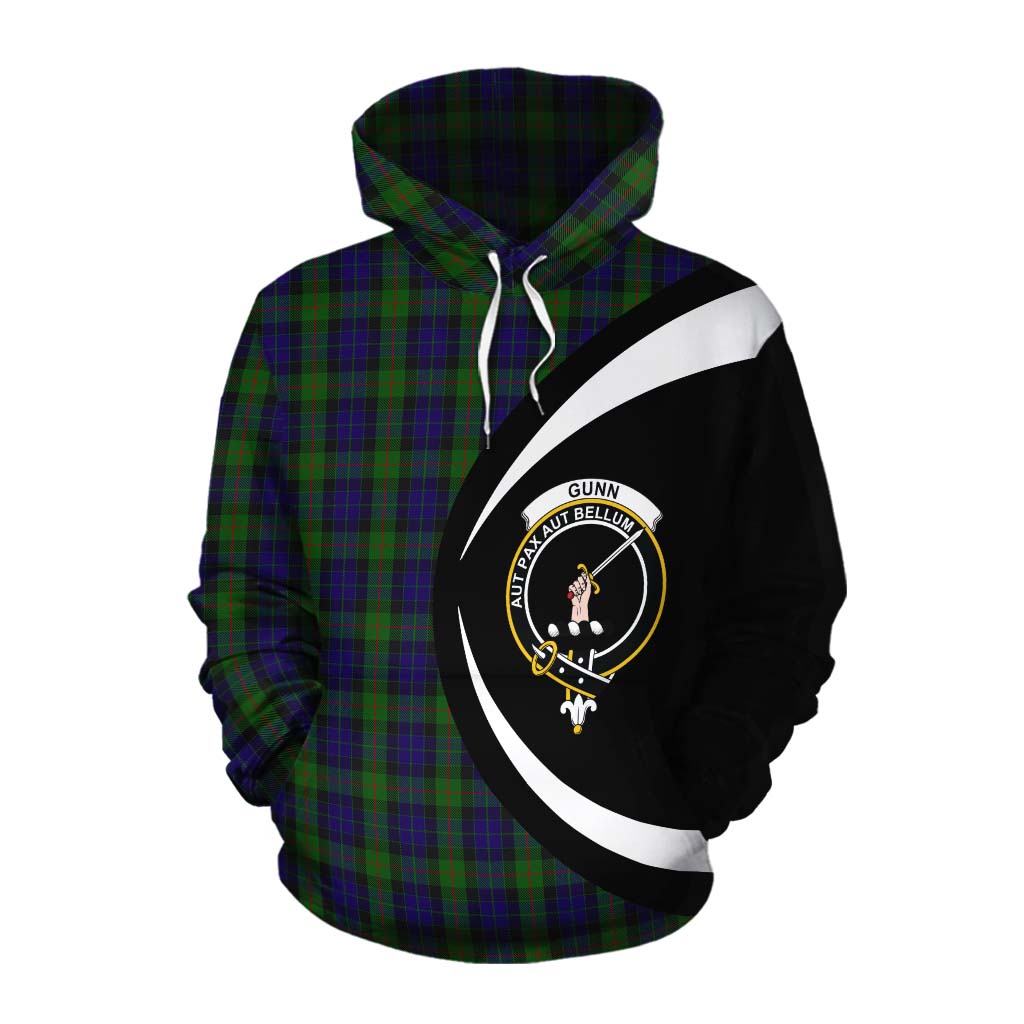 Tartan Vibes Clothing Gunn Tartan Cotton Hoodie with Family Crest Circle Style