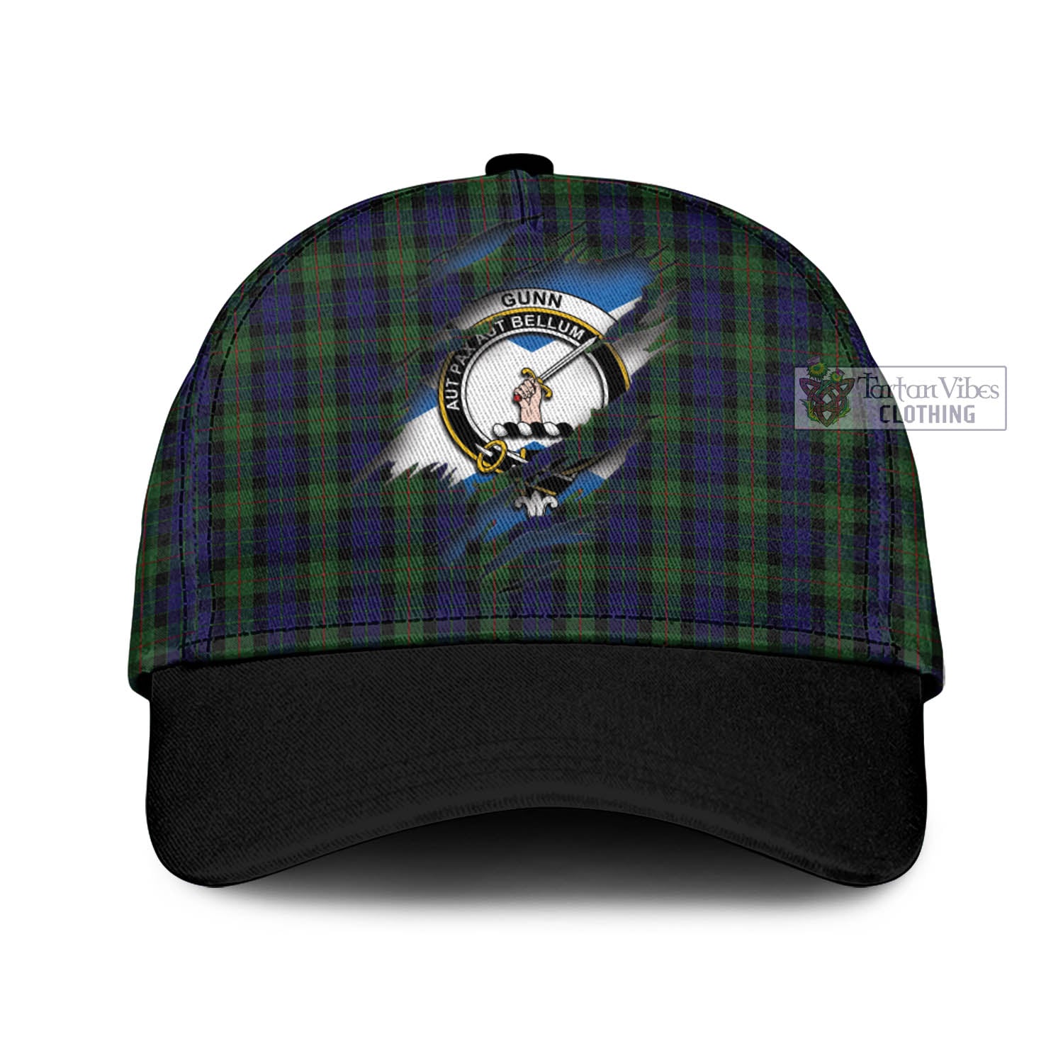 Tartan Vibes Clothing Gunn Tartan Classic Cap with Family Crest In Me Style