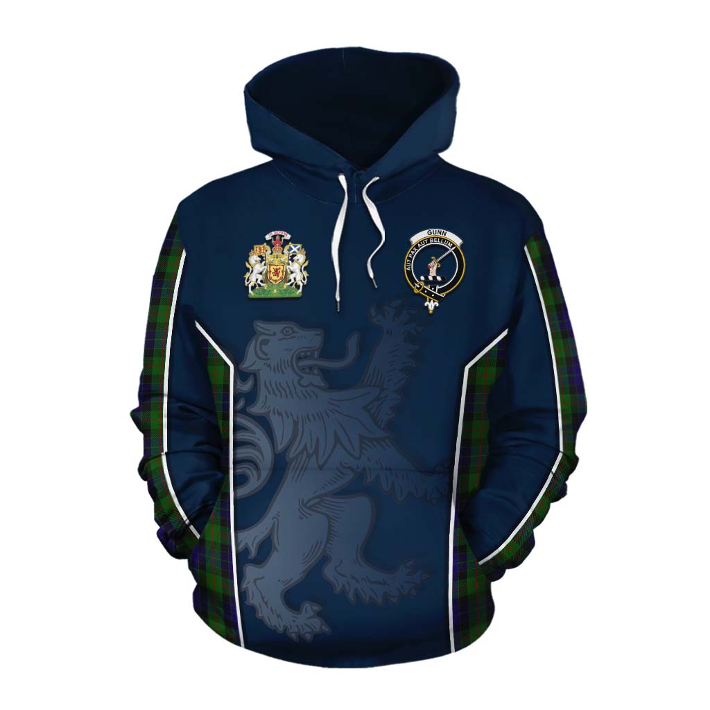 Tartan Vibes Clothing Gunn Tartan Cotton Hoodie with Family Crest and Lion Rampant Vibes Sport Style