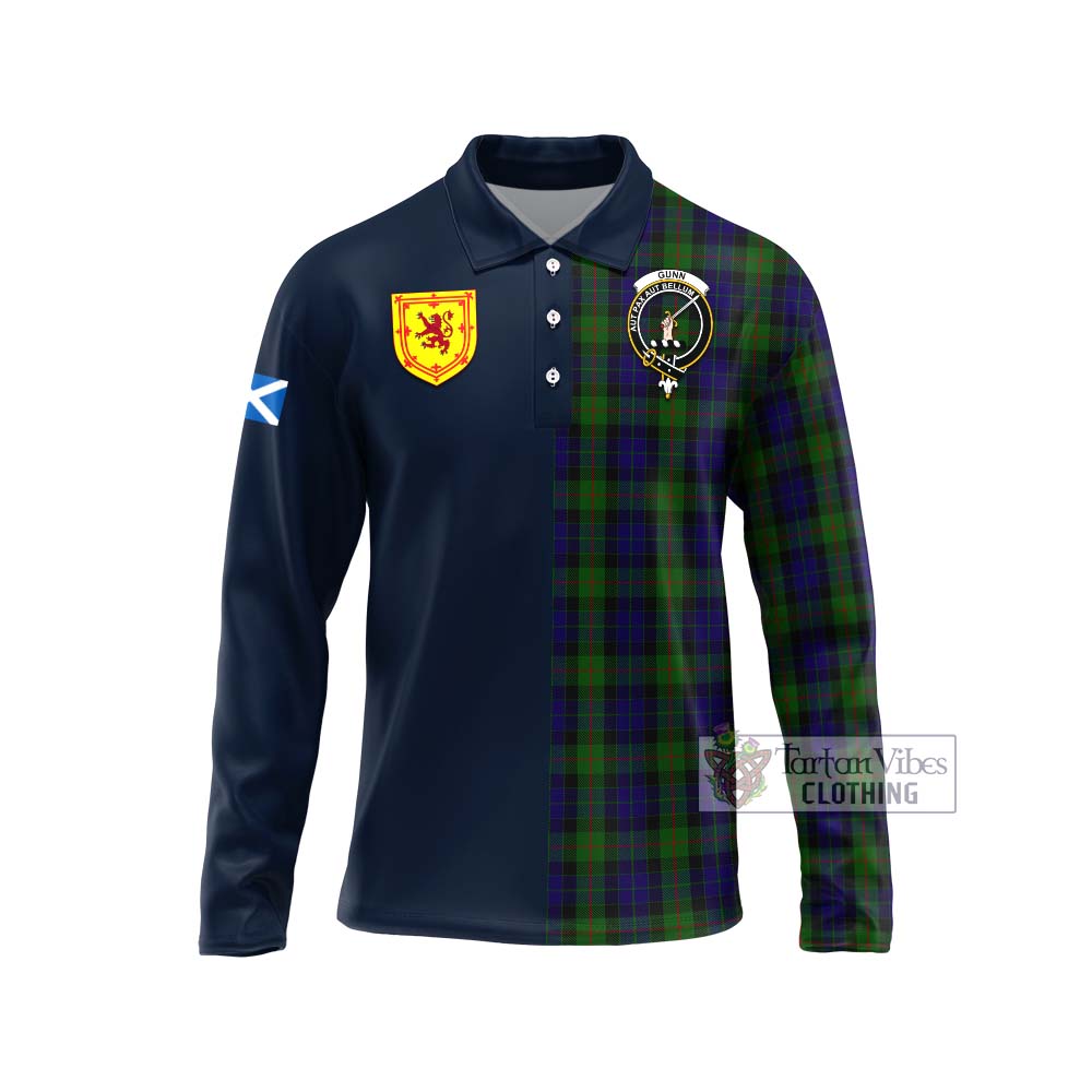 Tartan Vibes Clothing Gunn Tartan Long Sleeve Polo Shirt with Scottish Lion Royal Arm Half Style