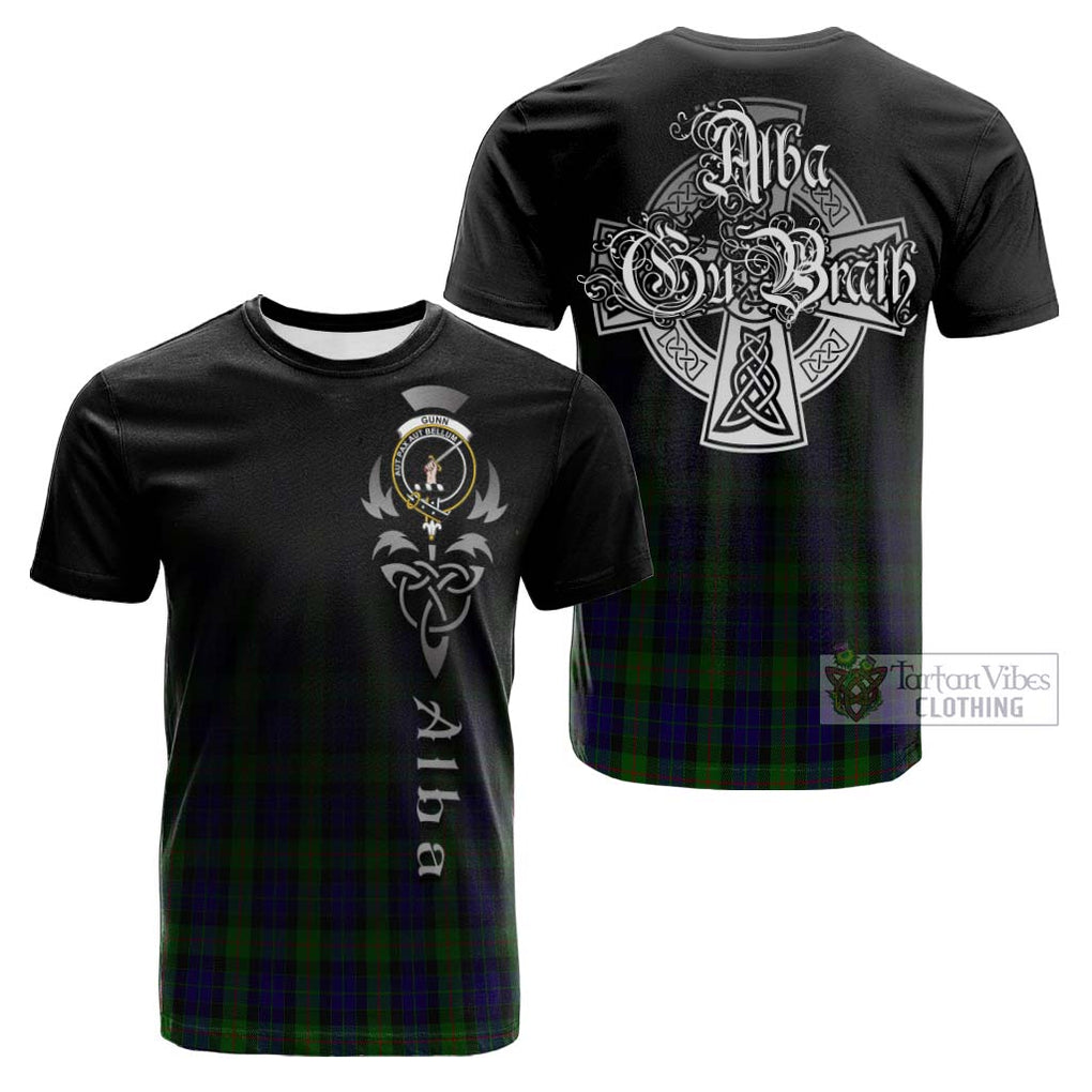 Tartan Vibes Clothing Gunn Tartan Cotton T-shirt Featuring Alba Gu Brath Family Crest Celtic Inspired