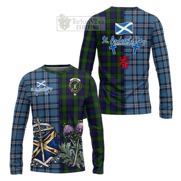 Gunn Tartan Long Sleeve T-Shirt Happy St. Andrew's Day Half Tartan Style