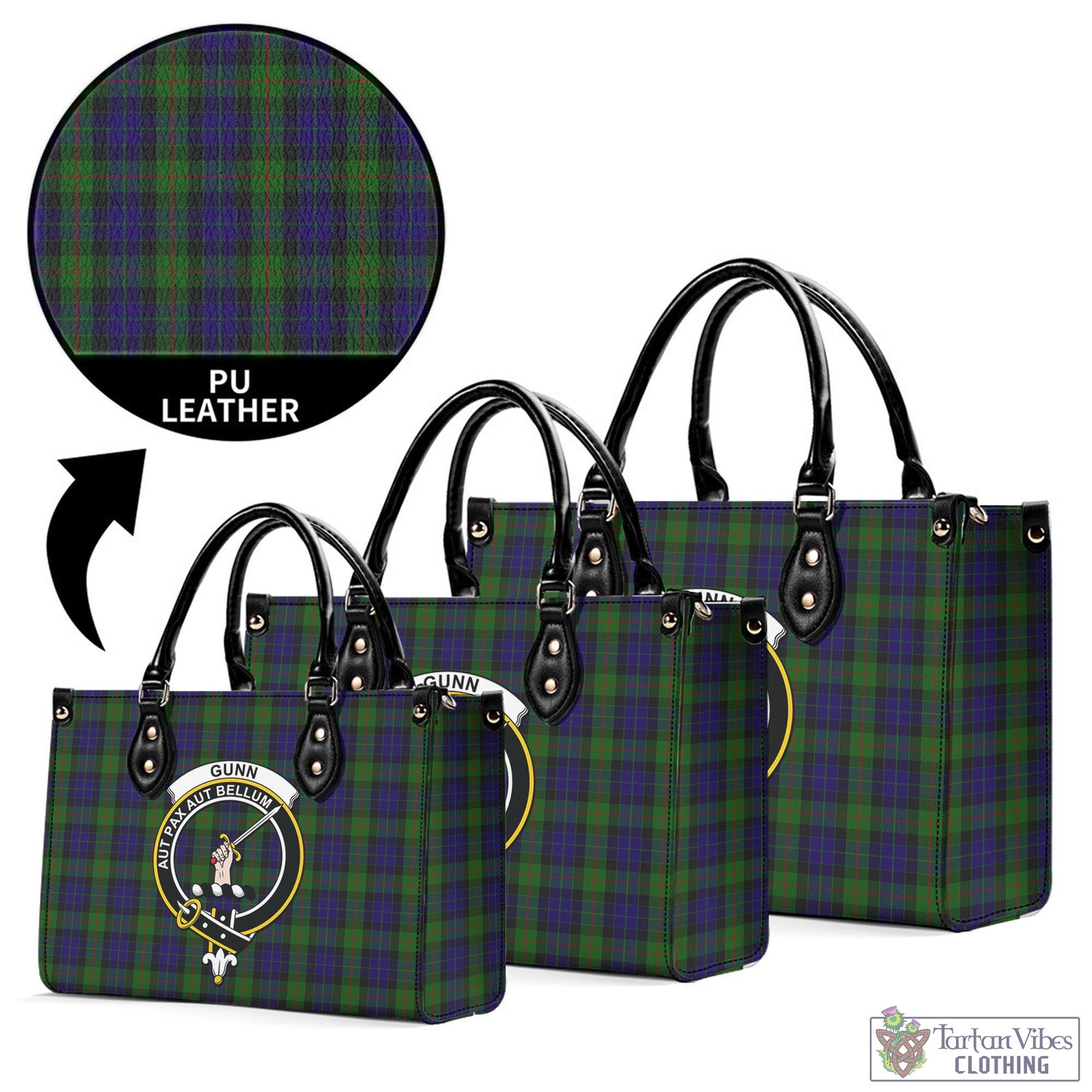 Tartan Vibes Clothing Gunn Tartan Luxury Leather Handbags with Family Crest