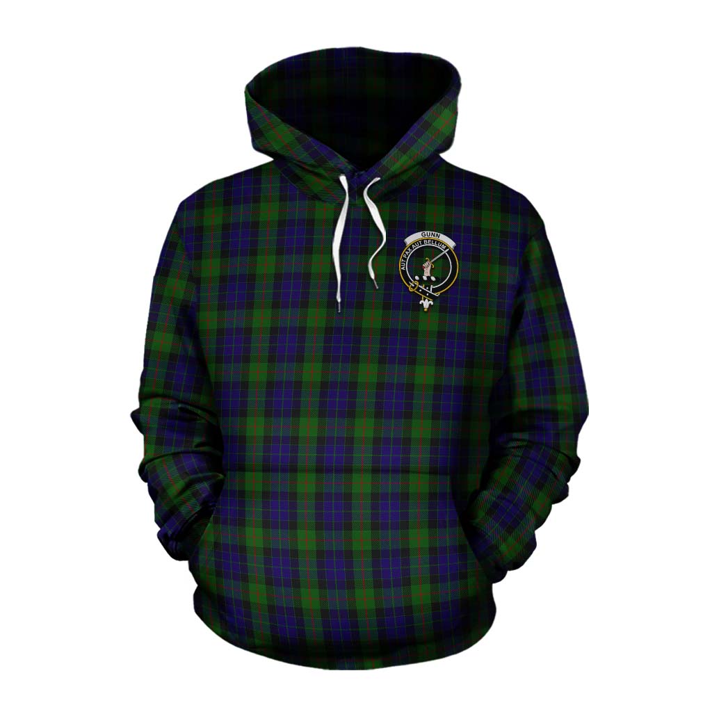 Tartan Vibes Clothing Gunn Tartan Cotton Hoodie with Family Crest and Bearded Skull Holding Bottles of Whiskey