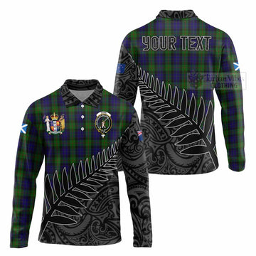 Gunn Crest Tartan Long Sleeve Polo Shirt with New Zealand Silver Fern Half Style