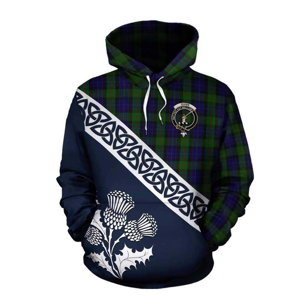 Tartan Vibes Clothing Gunn Tartan Cotton Hoodie Featuring Thistle and Scotland Map