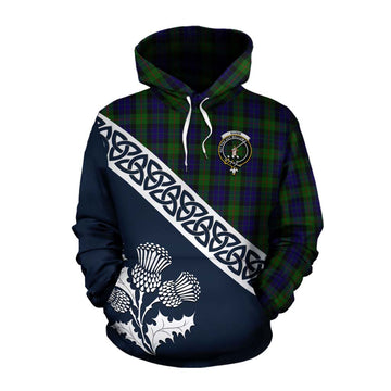 Gunn Tartan Cotton Hoodie Featuring Thistle and Scotland Map