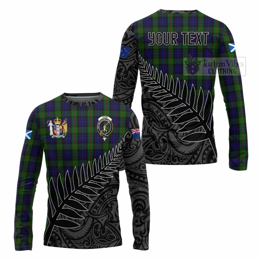 Tartan Vibes Clothing Gunn Crest Tartan Long Sleeve T-Shirt with New Zealand Silver Fern Half Style