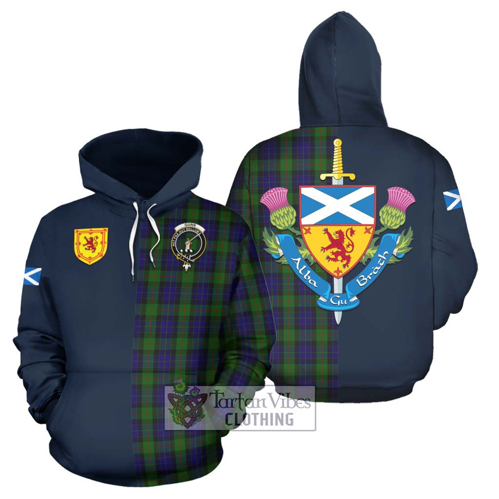 Tartan Vibes Clothing Gunn Tartan Hoodie with Scottish Lion Royal Arm Half Style