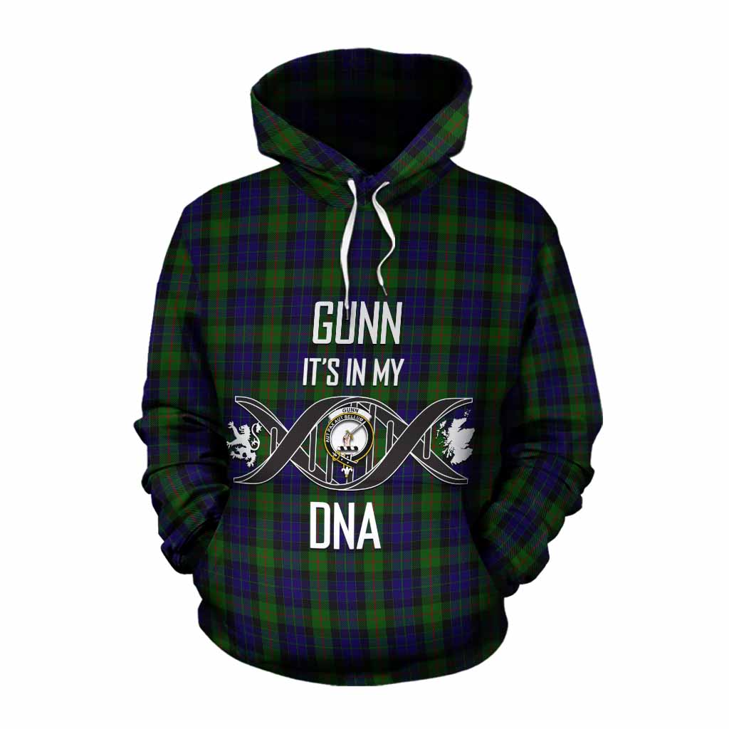 Tartan Vibes Clothing Gunn Tartan Cotton Hoodie with Family Crest DNA In Me Style