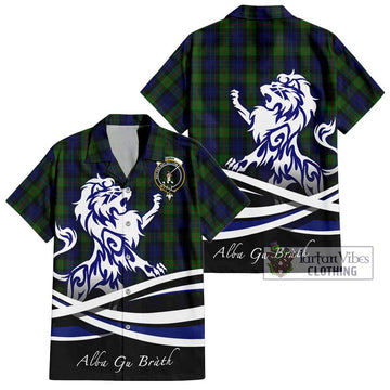 Gunn Tartan Short Sleeve Button Shirt with Alba Gu Brath Regal Lion Emblem