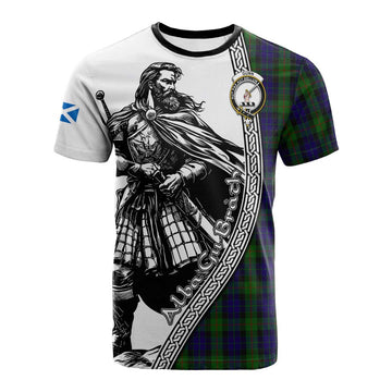 Gunn Tartan Clan Crest Cotton T-shirt with Highlander Warrior Celtic Style