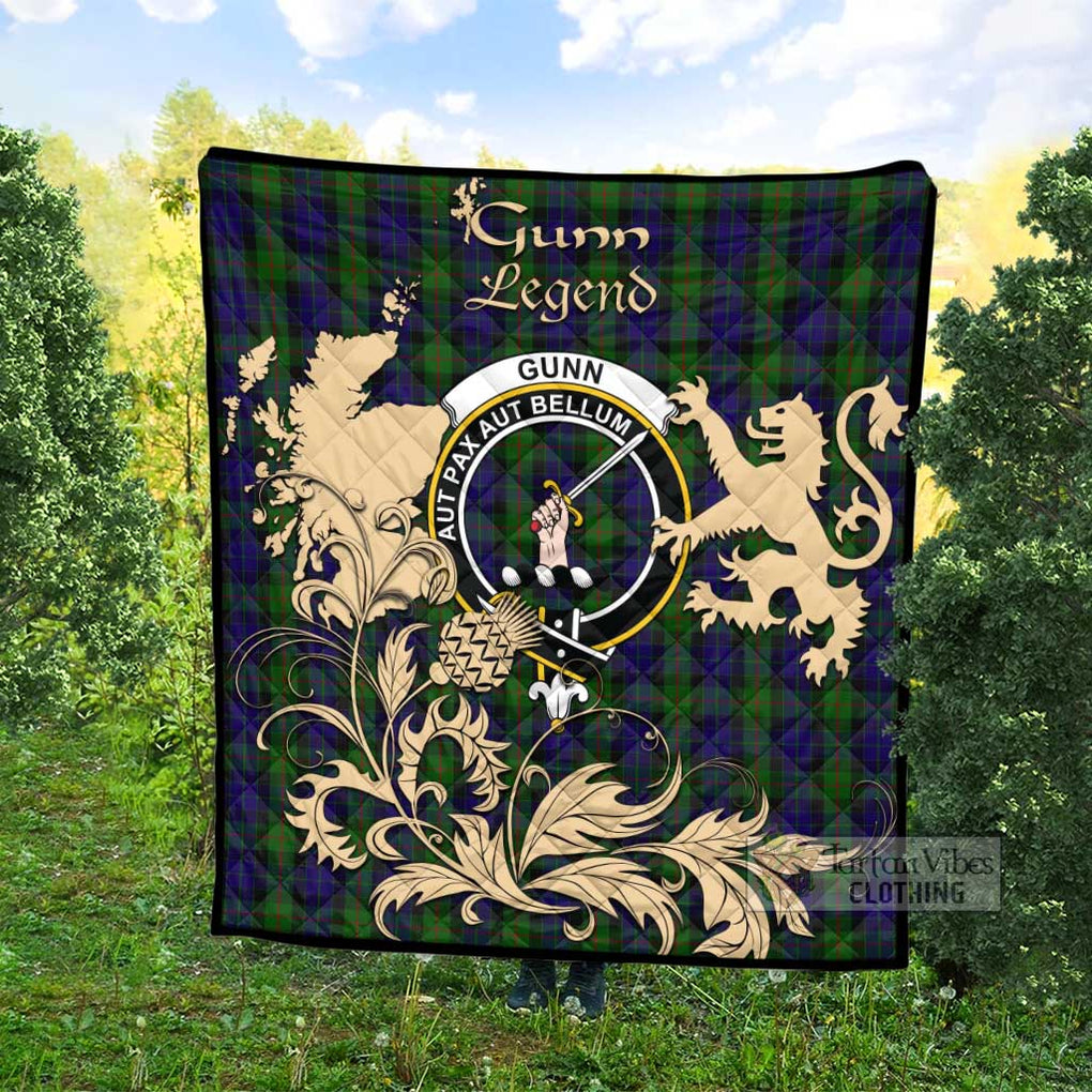 Tartan Vibes Clothing Gunn Tartan Quilt with Family Crest and Scottish Symbol Style