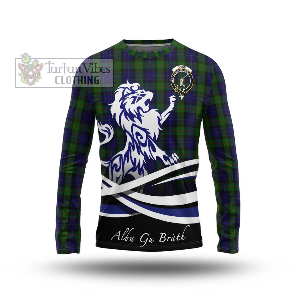 Gunn Tartan Long Sleeve T-Shirt with Alba Gu Brath Regal Lion Emblem Unisex - Tartanvibesclothing Shop