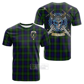 Gunn Tartan Cotton T-shirt with Family Crest Celtic Skull Style