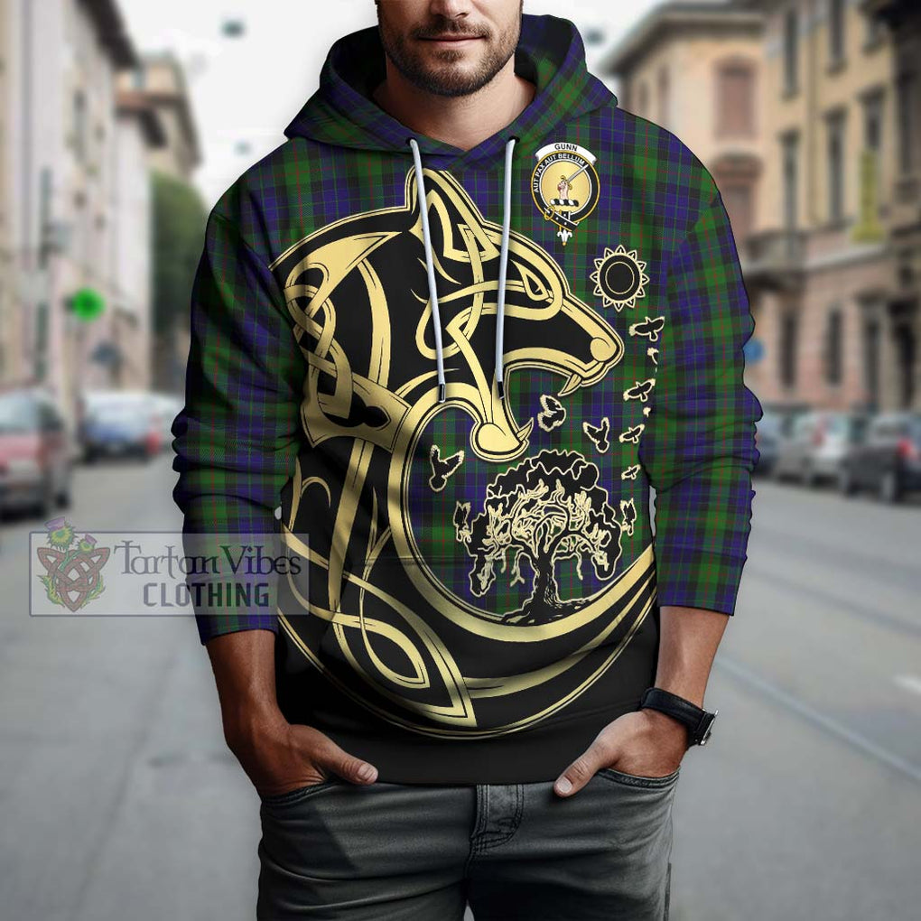 Gunn Tartan Hoodie with Family Crest Celtic Wolf Style Zip Hoodie - Tartan Vibes Clothing