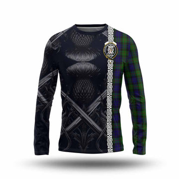 Gunn Tartan Long Sleeve T-Shirt with Family Crest Cross Sword Thistle Celtic Vibes