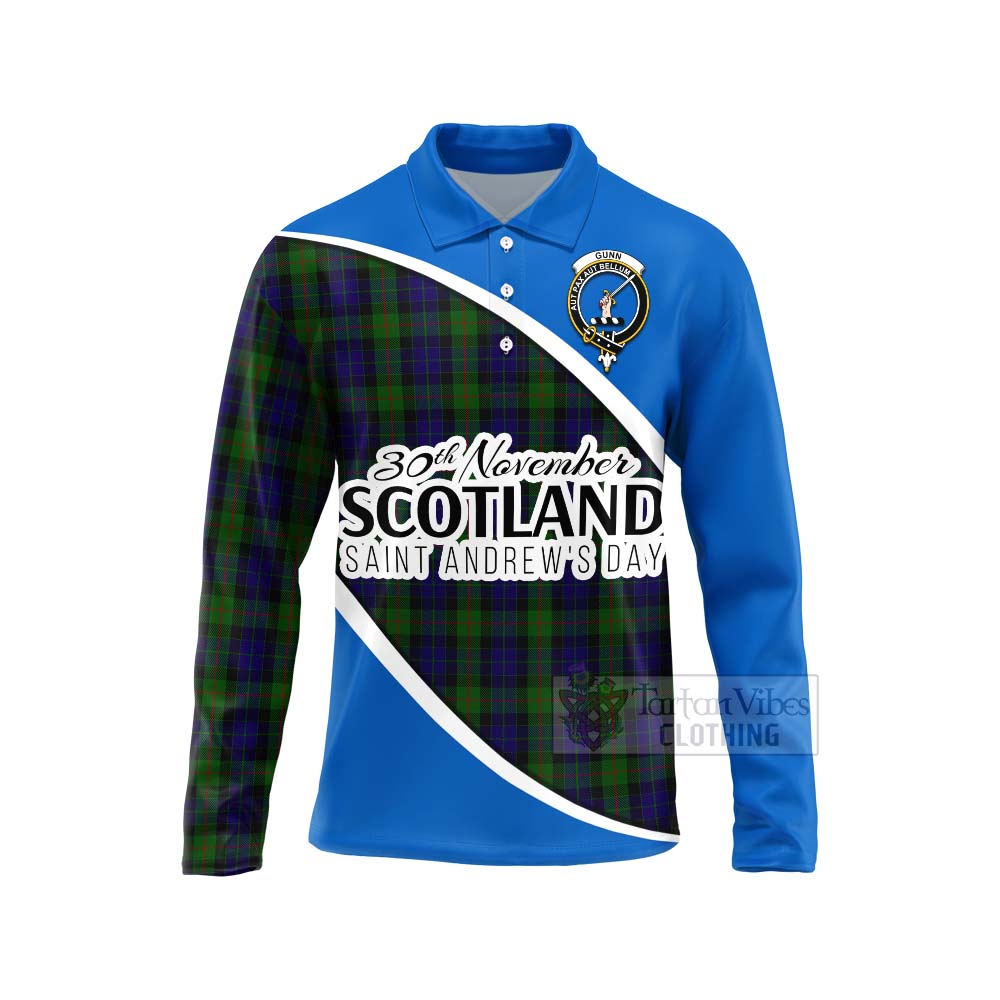 Tartan Vibes Clothing Gunn Family Crest Tartan Long Sleeve Polo Shirt Celebrate Saint Andrew's Day in Style