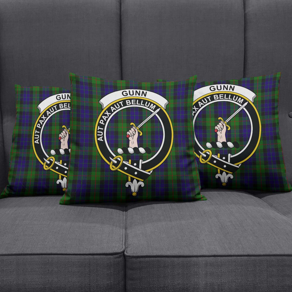 Gunn Tartan Pillow Cover with Family Crest Square Pillow Cover - Tartanvibesclothing