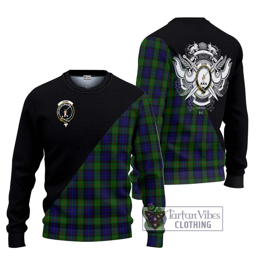 Gunn Tartan Knitted Sweater with Family Crest and Military Logo Style Unisex - Tartanvibesclothing Shop