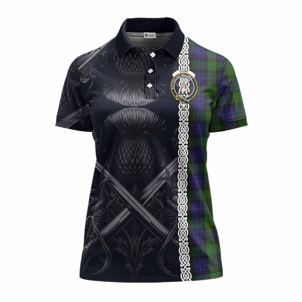 Tartan Vibes Clothing Gunn Tartan Women's Polo Shirt with Family Crest Cross Sword Thistle Celtic Vibes