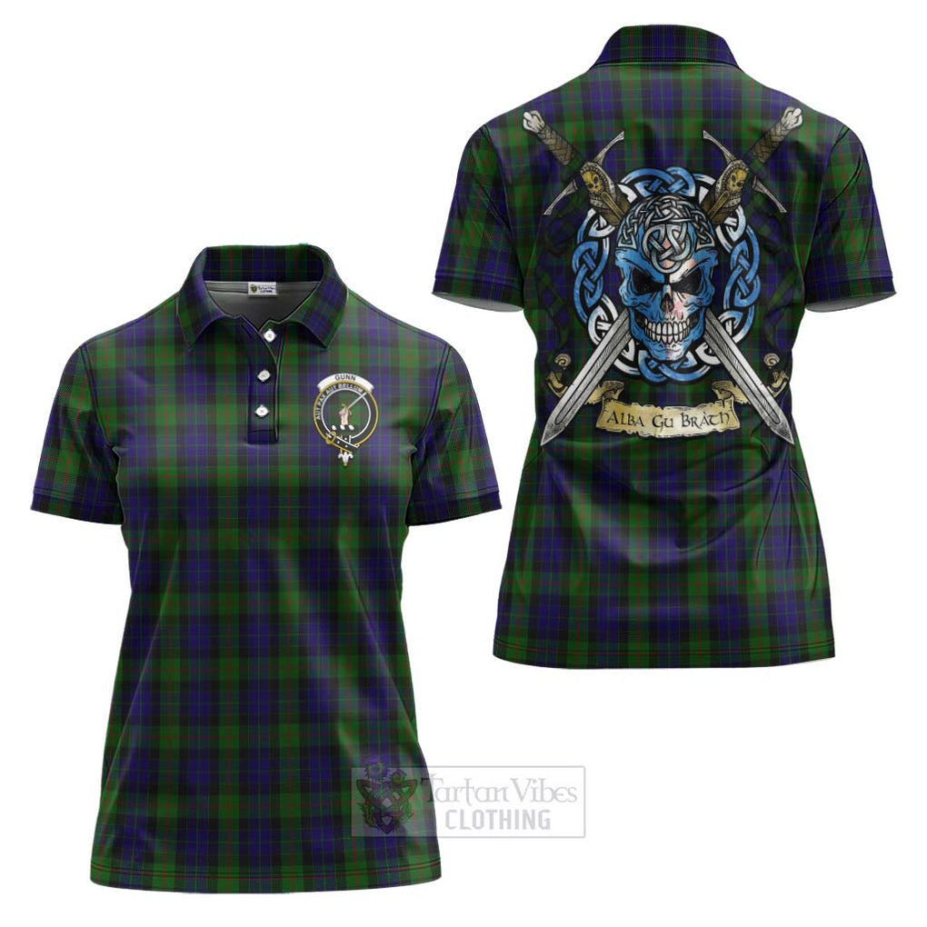 Tartan Vibes Clothing Gunn Tartan Women's Polo Shirt with Family Crest Celtic Skull Style